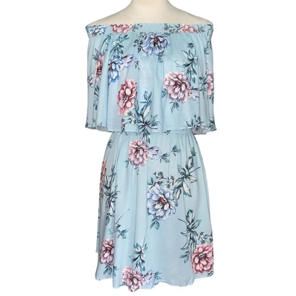 Show Me Your Mumu NWT Casita Mini Dress Wildflower Breeze Off Shoulder M Blue - Picture 4 of 14